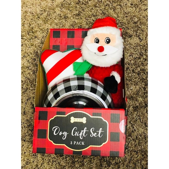 Dog Gift Set feeding bowl Plushies christmas design Santa - Picture 3 of 6